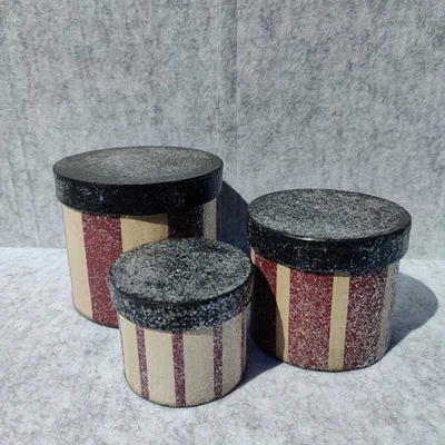 Set of 3 Honey & Me Stacking Boxes Red, Black, Off White Stripe w/ Glitter - Image 1 of 4