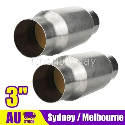 2X UNIVERSAL 3"INCH CATALYTIC CONVERTER SPORTS CAT HIGH FLOW 400 CELL STAINLESS, - image 1 of 4