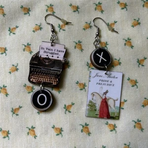 Pride & Prejudice Book Typewriter Pierced Earrings - Picture 1 of 3