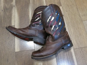 Texas Boots Men Brown Leather /American Flag Square Toe Cowboy Boots Sz 12 EU 45 - Picture 1 of 22