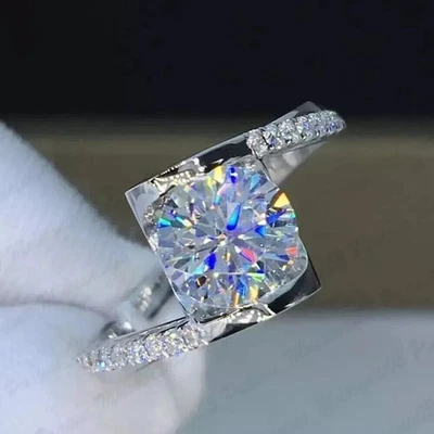 Certified Natural 3ct VS F White Diamond 925 Sterling Silver Ring For Valentines - Image 1 of 4