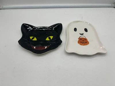 Cracker Barrel Ceramic 6in Black Cat & Ghost Plate Set of 2 AA02B25032 - Image 1 of 4