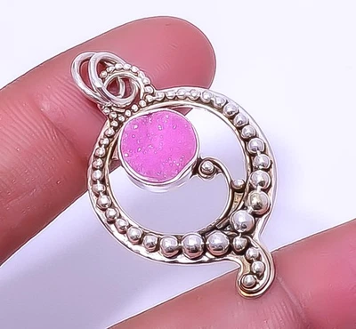 Colgante Bali Titanio Rosa Ágata Drusy Plata de Ley 925 1.68" P7579-5 Foto 1 de 4