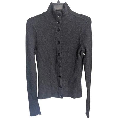 Cárdigan Suéter INHABIT Mezcla Cachemira Cuello Alto Botón Delantero Tejido Gris M Foto 1 de 4