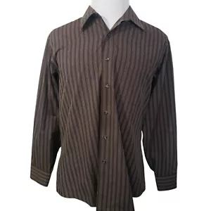 Geoffrey Beene Dress Shirt Men Size XL 17 34-35 Fitted Brown Stripe Wrinkle Free - Picture 1 of 9
