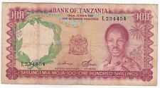 Tanzanie,100 Shillings,1966 Émission, Banque De Tanzanie, P5b, VF Rarest