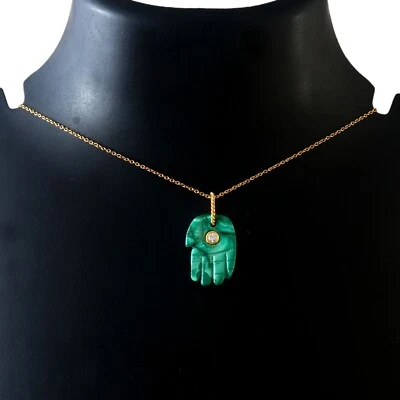 Collar colgante de mano Hamsa de malaquita tallada en plata de ley 925 para regalo de mujer Foto 1 de 4