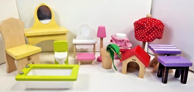 14 PCS KIDKRAFT DOLLHOUSE FURNITURE VANITY BATHROOM DOGHOUSE LAMPS WOOD PLANT - Image 1 of 4