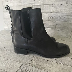 Lands End Women’s 8 1/2 B Leather Ankle Black Bootie Low Square Heel Round Toe - Picture 1 of 8