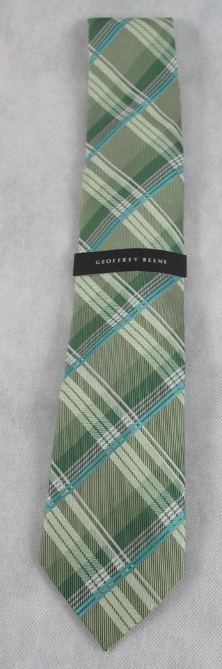 Corbata de cuello Geoffrey Beene Petra a cuadros mezcla de seda, verde, talla única Foto 1 de 3
