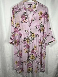 Torrid Lexi Chiffon Hi-Lo Tunika Bluse Gr. 0 rosa geblümt leicht lässig - Bild 1 von 5