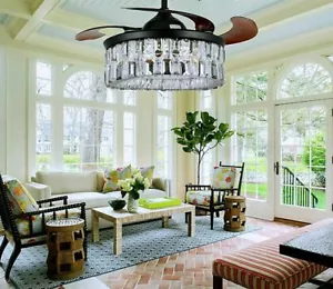 42" Reversible 3-Colors Crystal Chandelier Remote Invisible Ceiling Fan 6-Speeds - Picture 1 of 8