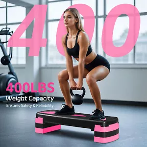31'' Fitness Aerobic Step Adjust Exercise Stepper W/ Risers 4" - 6" - 8" Pink - Picture 1 of 24