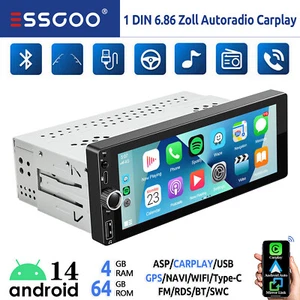 Android 14 1DIN Autoradio 4+64G 6.86 Zoll Carplay GPS Navi USB Typ-C WIFI RDS BT - Bild 1 von 14