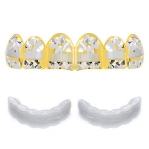 Men's CUT Grillz Gold Plated Top Cap Teeth L001 C3 G 1 extra Silicone Mold Bar - Picture 1 of 3