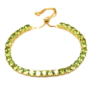 Gemstone Unheated 5 MM. Green Peridot Bracelet 11" 925 Sterling Silver - Picture 1 of 5