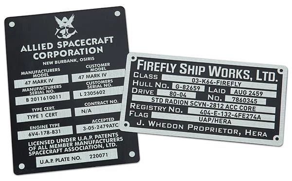 Firefly Serenity Builder's Plaques Sticker Set Cosplay Movie Prop Reproduction - Image 1 of 1