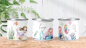 Taza Esmaltada Estampado Sirena Personalizada, Juego Montaña Infantil, Diseño Único Vida Marina - Imagen 1 de 2