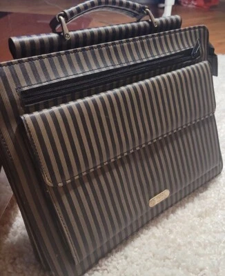 Rare Fendi Vintage 1980’s Pvc Black & Tan Stripped Briefcase/Attache Case  - Image 1 of 4