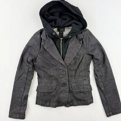 Chaqueta Blazer Joe's Jean Denim Con Capucha Cremallera Bolsillos Frontales Negra Denim Talla M Mujer Foto 1 de 4