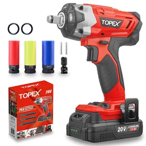 TOPEX 2 in 1 20V Cordless Impact Wrench Driver 1/2" w/ Sockets Battery & Charger - Picture 1 of 15