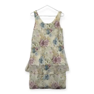 Patra Dress Womens Size 10 Petite Beige Tank Floral Layered Short Shift - Picture 1 of 8