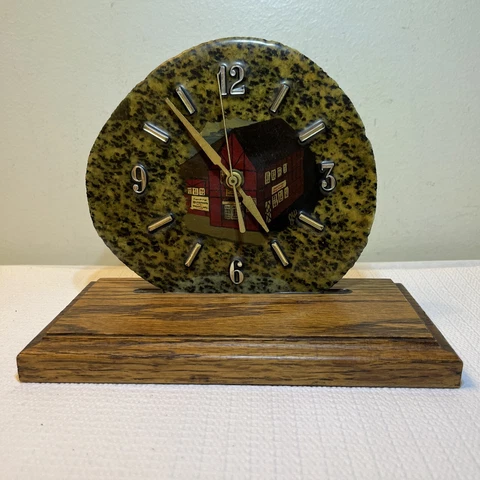 Vintage Handcrafted Beach Rock Desk Clock With Oak Base - Signed By John Wittman Cover