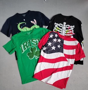 Boys Lot of 4 Holiday Shirts Size L Halloween, Easter, St Patty, 4th of July - Picture 1 of 11