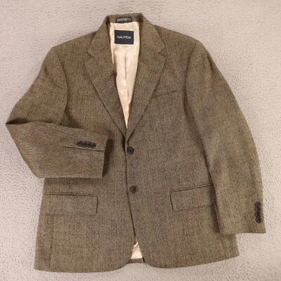 VTG Tweed Jacket M Beige Black Narrow Herringbone Wool Blazer Nautica 42S - Image 1 of 4