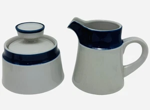 Noritake Primastone Fjord Sugar Bowl & Creamer Set Blue White Vintage 1970’s - Picture 1 of 9