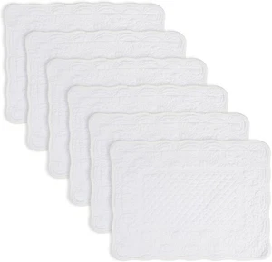 White 100% Cotton Quilted Placemats Set of 6, Rectangular 13"x18", - Picture 1 of 7