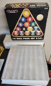 Vtg CHAMPS SPORTS 16 Ball Pool Set 2.25" Diameter - Billiards NEW NEVER USED - Picture 1 of 4