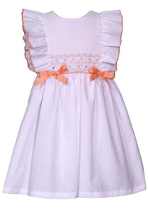 NEW Bonnie Jean Girls Size 5 "WHITE PEACH SMOCKED" Pinafore Ruffle Dress NWT - Picture 1 of 6
