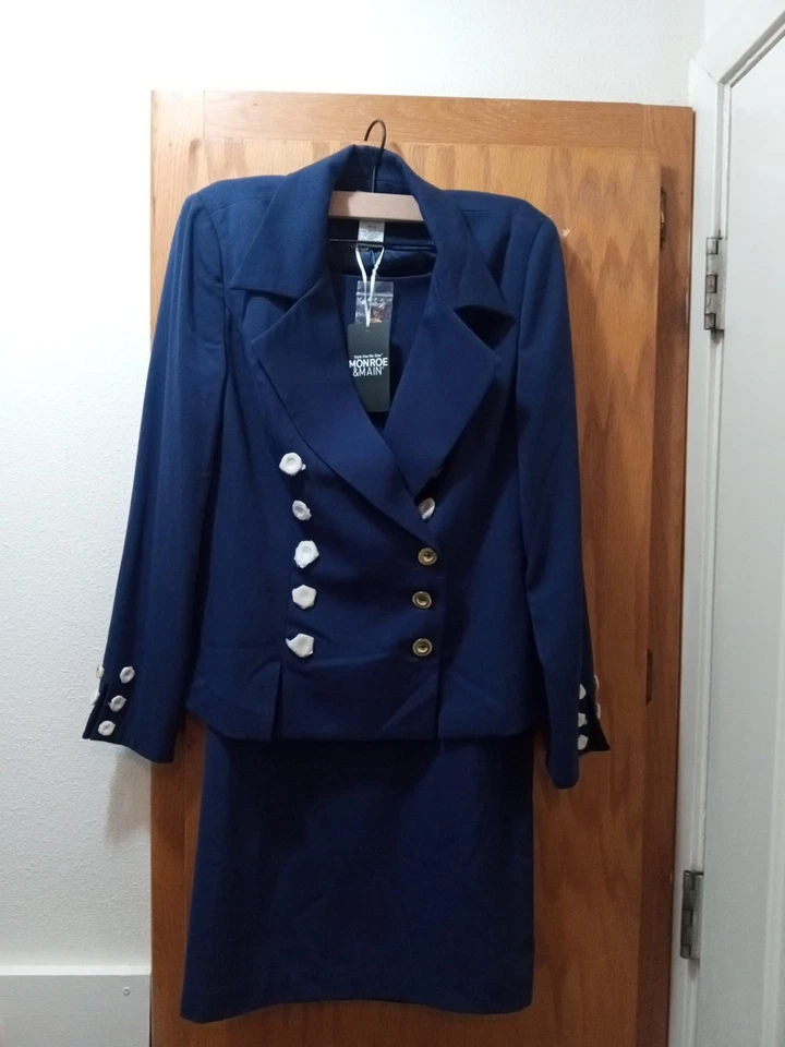Suite Monroe & Main Doble Pecho Azul Marino, Talla 8, Nueva con Etiquetas Foto 1 de 3