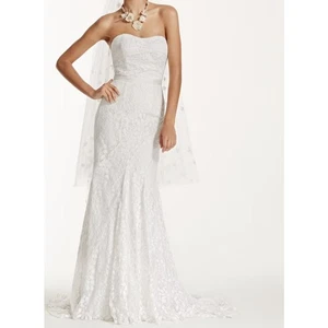 Galina Strapless Lace Wedding Dress Ivory Size 12 OP1360 Ribbon Detail Mermaid - Picture 1 of 17