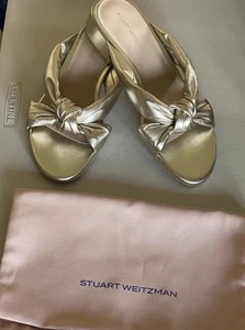STUART WEITZMAN LEATHER PLAYA 35 KNOT SLIDE SANDAL IN PLATINO 9B - Picture 1 of 9