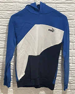 Puma Youth L (14-16) Pullover Hoodie Sweatshirt Logo Royal/White/Navy Pattern - Picture 1 of 12