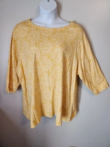 Croft & Barrow Yellow Paisley Print 3/4 Sleeve Casual Top Shirt 4X Plus - Picture 1 of 5