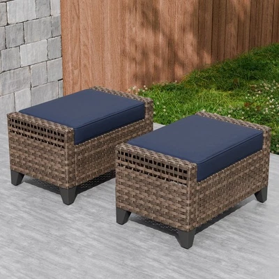 EAGLE PEAK 2 Piece Wicker Outdoor Ottoman with Removable Cushions - Image 1 of 4