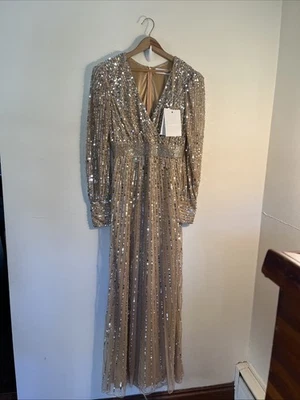 mac duggal 10 Sequin A Line Event Maxi Long Sleeves Dress New - Image 1 of 4