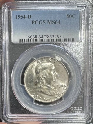 1954 D Half Dollars Franklin PCGS MS-64 - Image 1 of 2