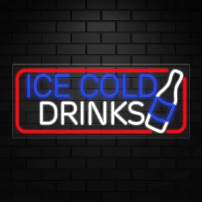 Ice Cold Drinks Sign for Window Displays | LED Flex Neon | 32"W x 13"H x 1"D - Image 1 of 4