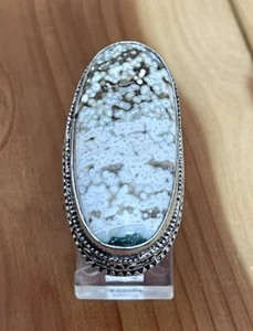 HÜBSCHER GROSSER WEISSER & BRAUNER JASPIS ORANTE IN STERLING STATEMENT RING GRÖSSE 7 - Bild 1 von 12