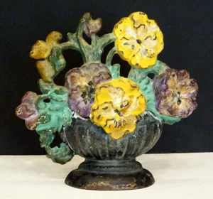 Antique HUBLEY Vintage #256 PANSY BOWL Cast Iron DOORSTOP / ORIGINAL PAINT - Picture 1 of 6