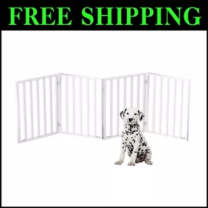 Elegant 4-Panel Freestanding Pet Gate - Retractable Indoor Dog Fence 72x24 - Picture 1 of 10