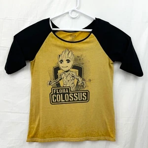 Camiseta Marvel Groot Flora Colossus Raglán Manga 3/4 Unisex L Amarilla Negra - Imagen 1 de 5