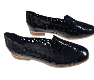 zazou despina leather lazer cut loafer slip on size 40 au 9 black like new - Picture 1 of 5