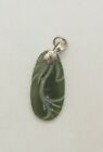 925 STERLING SILVER CARVED JADE DROP PENDANT 29x11 MM ~ 1.8 G