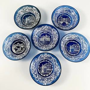 Tazones de encaje vintage veneciano de vidrio azul cobalto esmalte blanco bayas Venecia - Imagen 1 de 11