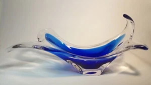 Vintage Blue Murano Glass Plate Vase, Italy 1960s - Picture 1 of 10